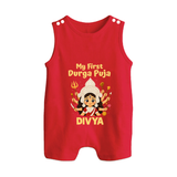My First Durga Puja Baby Button Romper - RED - New Born (Chest 18")