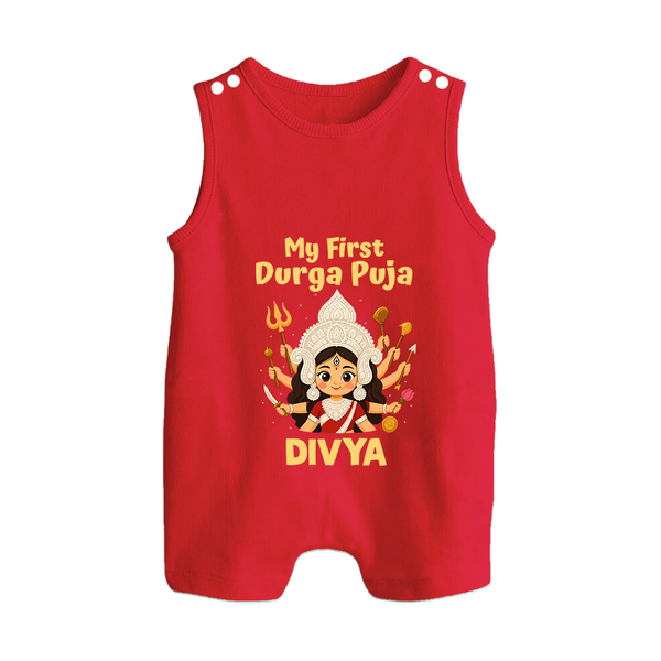 My First Durga Puja Baby Button Romper - RED - New Born (Chest 18")