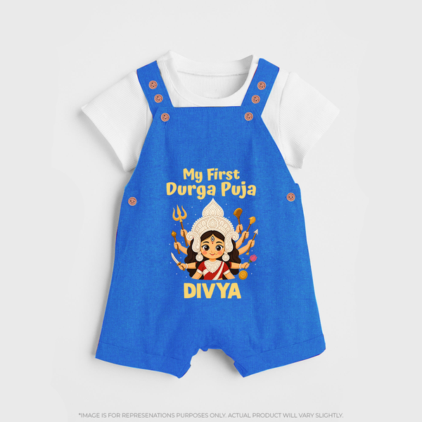 My First Durga Puja Goddess Baby Dungaree - COBALT BLUE - 0 - 5 Months Old (Chest 18")