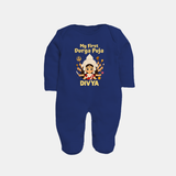 My First Durga Puja Baby Full Body Suit - NAVY BLUE - New Born (Chest 7.5")