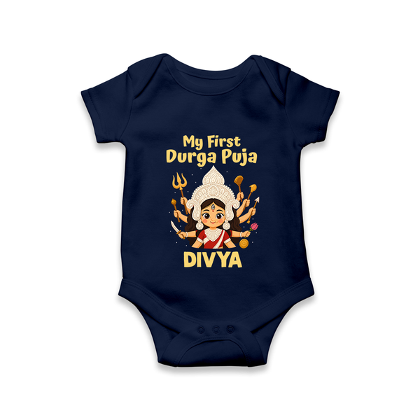 My First Durga Puja Goddess Baby Romper - NAVY BLUE - New Born (Chest 14")