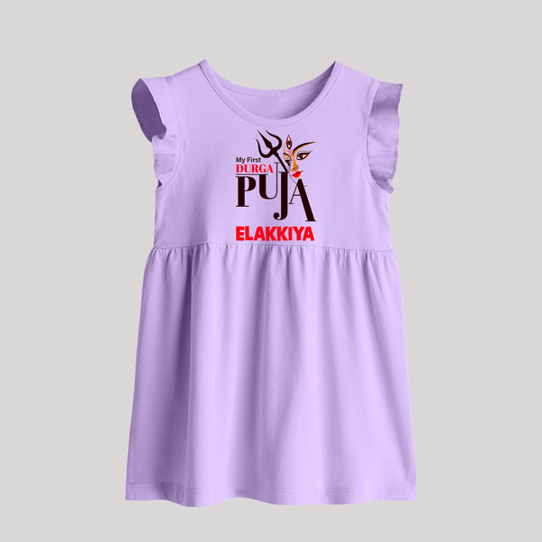 My First Durga Puja Trishul & Goddess Face Baby Baby Frock - LILAC - 0 - 3 Months Old (Chest 17")