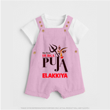 My First Durga Puja Trishul & Goddess Face Baby Dungaree - BABY PINK - 0 - 5 Months Old (Chest 18")