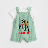My First Durga Puja Trishul & Goddess Face Baby Dungaree - MINT GREEN - 0 - 5 Months Old (Chest 18")