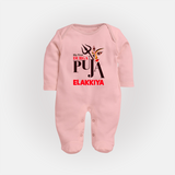 My First Durga Puja Trishul & Goddess Face Baby Full Body Suit - BABY PINK - New Born (Chest 7.5")