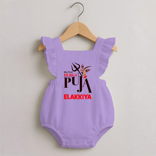 My First Durga Puja Trishul & Goddess Face Baby Romper Frock - LILAC - 0 - 3 Months Old (Chest 19")