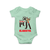 My First Durga Puja Trishul & Goddess Face Baby Romper - MINT GREEN - New Born (Chest 14")