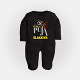 My First Durga Puja Trishul & Goddess Face Baby Full Body Suit - BLACK - New Born (Chest 7.5")