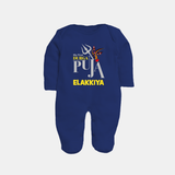 My First Durga Puja Trishul & Goddess Face Baby Full Body Suit - NAVY BLUE - New Born (Chest 7.5")