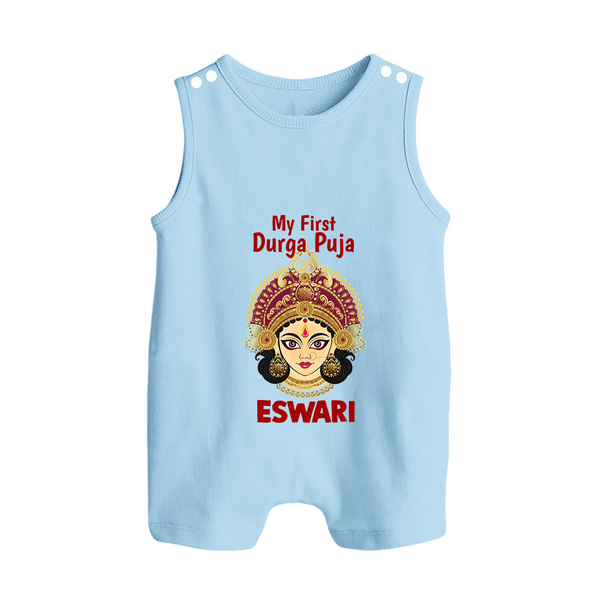 My First Durga Puja Traditional Goddess Face Baby Button Romper - BABY BLUE - New Born (Chest 18")
