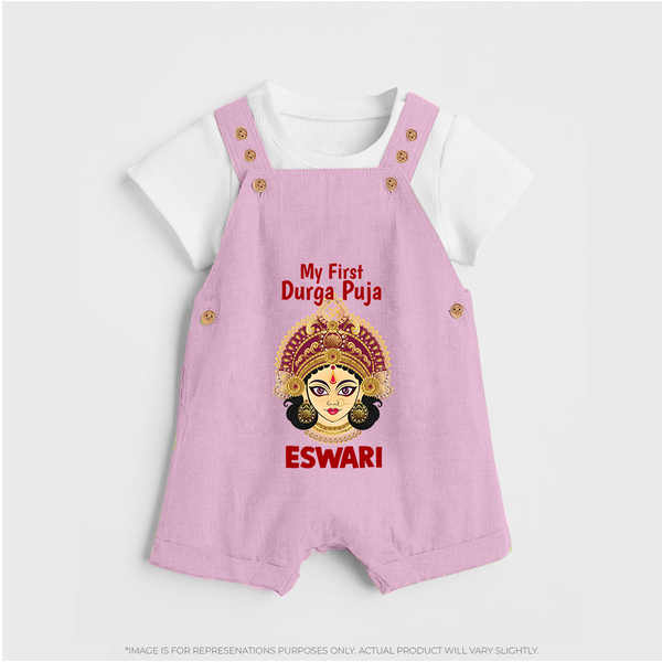 My First Durga Puja Traditional Goddess Face Baby Dungaree - BABY PINK - 0 - 5 Months Old (Chest 18")