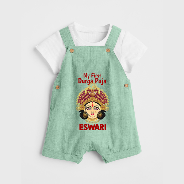 My First Durga Puja Traditional Goddess Face Baby Dungaree - MINT GREEN - 0 - 5 Months Old (Chest 18")