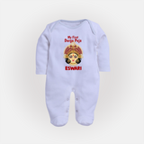 My First Durga Puja Traditional Goddess Face Baby Full Body Suit - BABY BLUE - New Born (Chest 7.5")