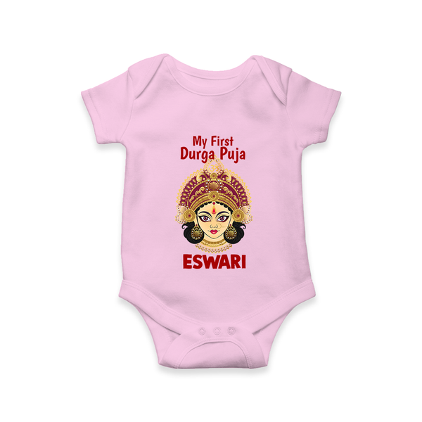 My First Durga Puja Traditional Goddess Face Baby Romper - BABY PINK - New Born (Chest 14")