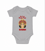 My First Durga Puja Traditional Goddess Face Baby Romper - GREY - New Born (Chest 14")