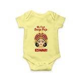 My First Durga Puja Traditional Goddess Face Baby Romper - PASTEL YELLOW - New Born (Chest 14")