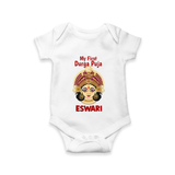 My First Durga Puja Traditional Goddess Face Baby Romper - WHITE - New Born (Chest 14")