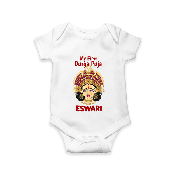 My First Durga Puja Traditional Goddess Face Baby Romper - WHITE - New Born (Chest 14")