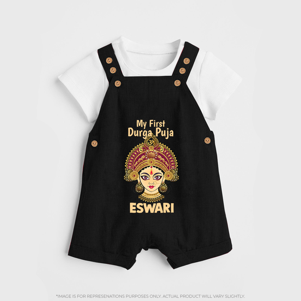 My First Durga Puja Traditional Goddess Face Baby Dungaree - BLACK - 0 - 5 Months Old (Chest 18")