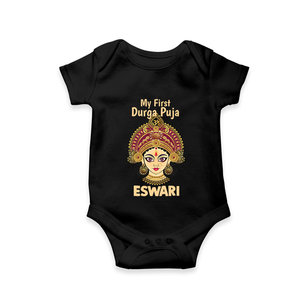 My First Durga Puja Traditional Goddess Face Baby Romper - BLACK - New Born (Chest 14")