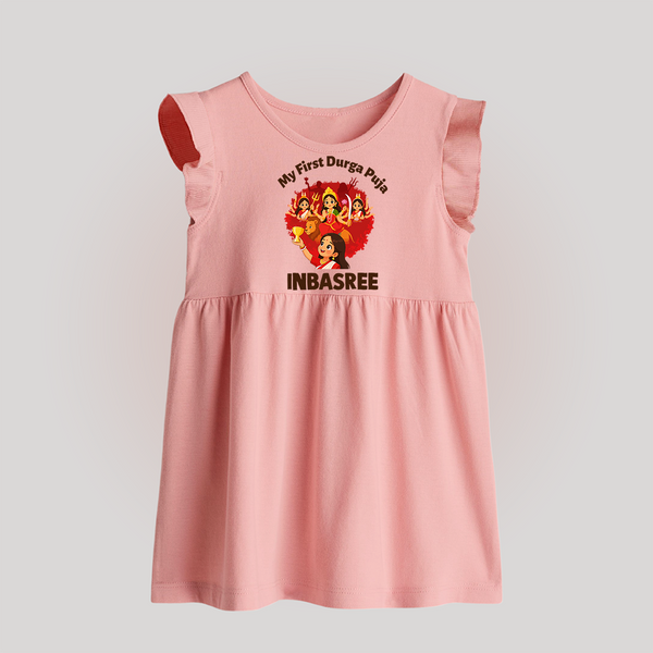 My First Durga Puja Celebration Baby Baby Frock - BABY PINK - 0 - 3 Months Old (Chest 17")