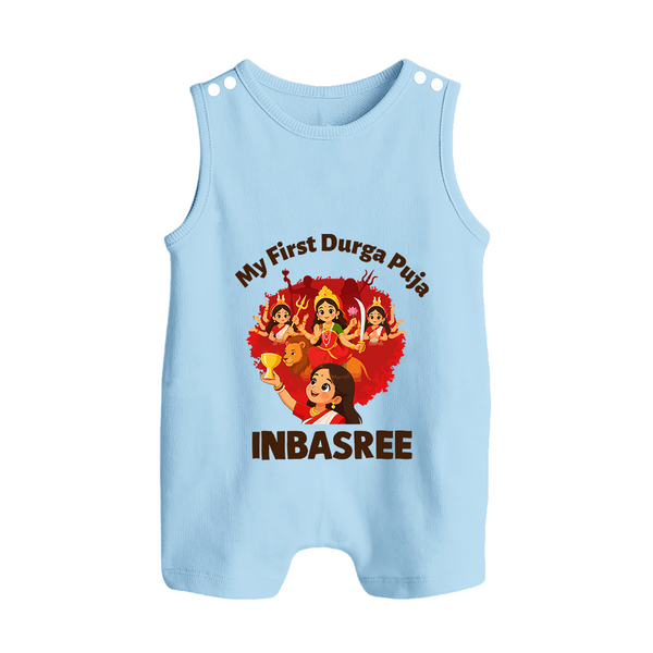 My First Durga Puja Celebration Baby Button Romper - BABY BLUE - New Born (Chest 18")