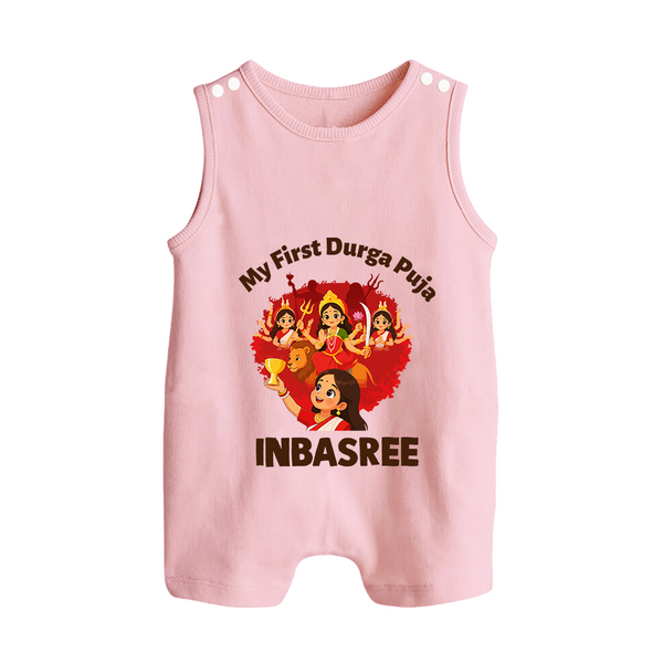 My First Durga Puja Celebration Baby Button Romper - BABY PINK - New Born (Chest 18")