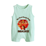 My First Durga Puja Celebration Baby Button Romper - MINT GREEN - New Born (Chest 18")
