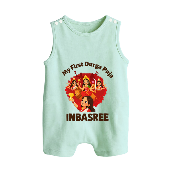 My First Durga Puja Celebration Baby Button Romper - MINT GREEN - New Born (Chest 18")