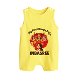 My First Durga Puja Celebration Baby Button Romper - PASTEL YELLOW - New Born (Chest 18")