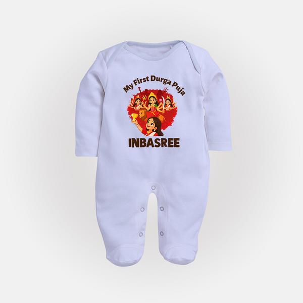 My First Durga Puja Celebration Baby Full Body Suit - BABY BLUE - New Born (Chest 7.5")