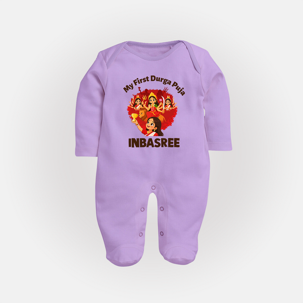My First Durga Puja Celebration Baby Full Body Suit - LILAC - New Born (Chest 7.5")