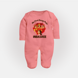 My First Durga Puja Celebration Baby Full Body Suit - PEACH - New Born (Chest 7.5")
