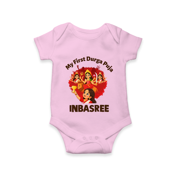 My First Durga Puja Celebration Baby Romper - BABY PINK - New Born (Chest 14")