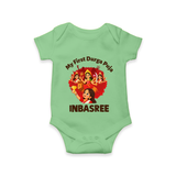 My First Durga Puja Celebration Baby Romper - GREEN - New Born (Chest 14")