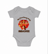 My First Durga Puja Celebration Baby Romper - GREY - New Born (Chest 14")