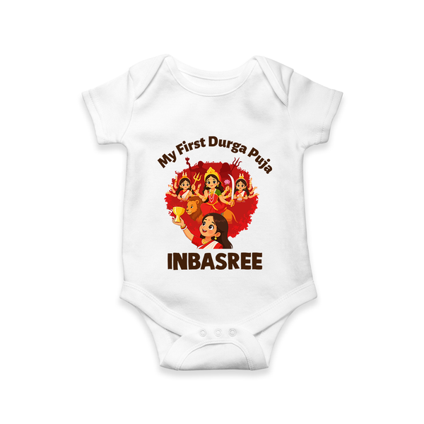My First Durga Puja Celebration Baby Romper - WHITE - New Born (Chest 14")