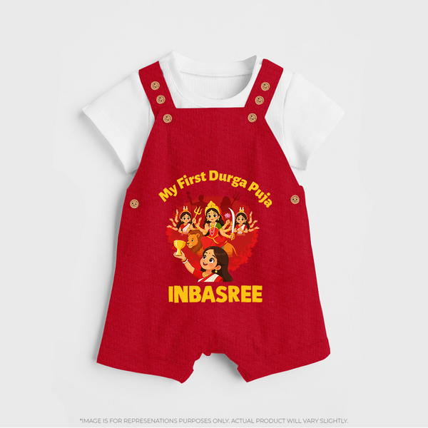 My First Durga Puja Celebration Baby Dungaree - RED - 0 - 5 Months Old (Chest 18")