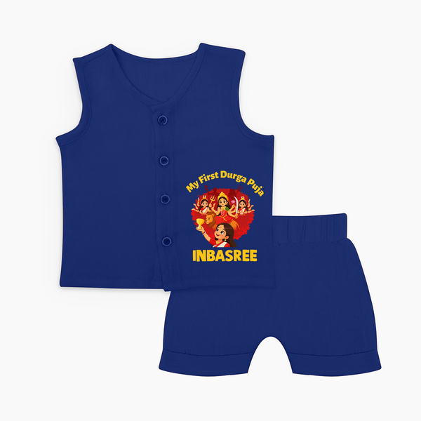 My First Durga Puja Celebration Baby Jabla Set - NAVY BLUE - 0 - 3 Months Old (Chest 9.8")