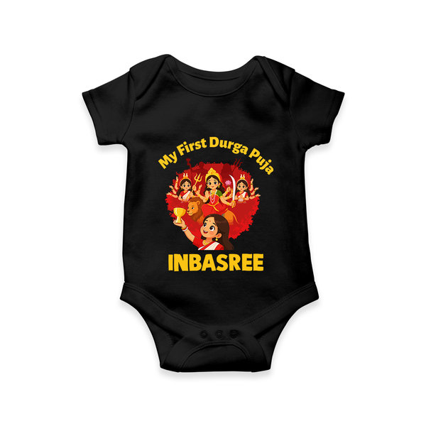 My First Durga Puja Celebration Baby Romper - BLACK - New Born (Chest 14")