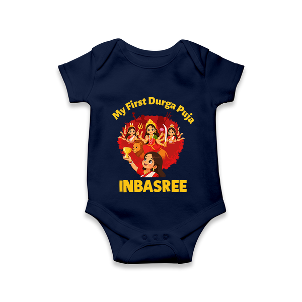 My First Durga Puja Celebration Baby Romper - NAVY BLUE - New Born (Chest 14")