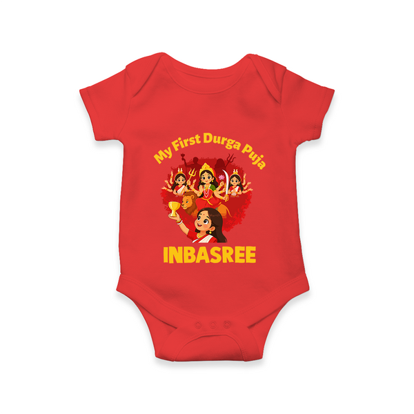 My First Durga Puja Celebration Baby Romper - RED - New Born (Chest 14")