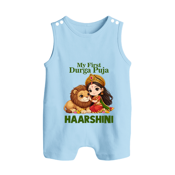 My First Durga Puja Goddess Baby Button Romper - BABY BLUE - New Born (Chest 18")