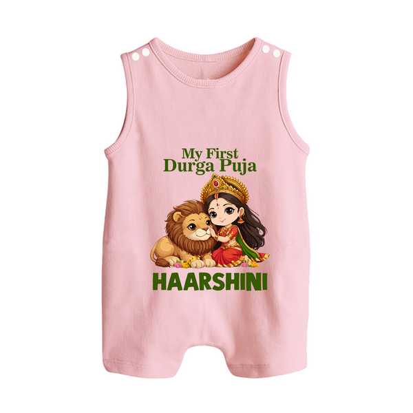 My First Durga Puja Goddess Baby Button Romper - BABY PINK - New Born (Chest 18")