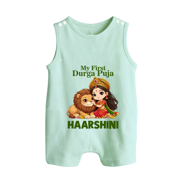 My First Durga Puja Goddess Baby Button Romper - MINT GREEN - New Born (Chest 18")