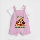 My First Durga Puja little Goddess Baby Dungaree - BABY PINK - 0 - 5 Months Old (Chest 18")