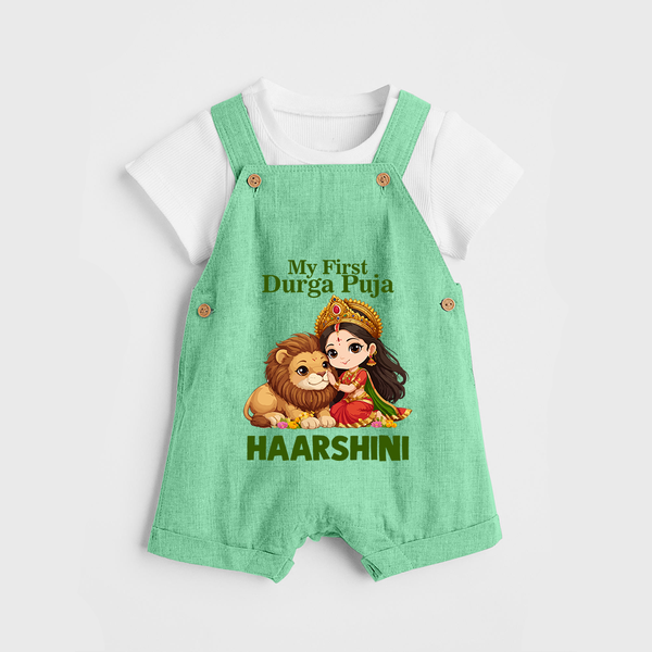 My First Durga Puja little Goddess Baby Dungaree - GREEN - 0 - 5 Months Old (Chest 18")