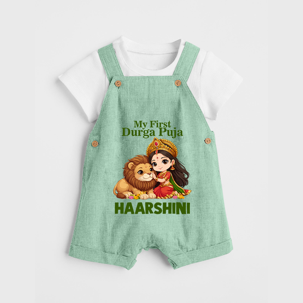 My First Durga Puja little Goddess Baby Dungaree - MINT GREEN - 0 - 5 Months Old (Chest 18")