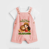 My First Durga Puja little Goddess Baby Dungaree - PEACH - 0 - 5 Months Old (Chest 18")
