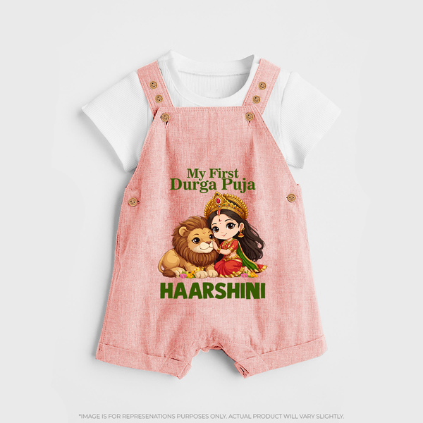 My First Durga Puja little Goddess Baby Dungaree - PEACH - 0 - 5 Months Old (Chest 18")